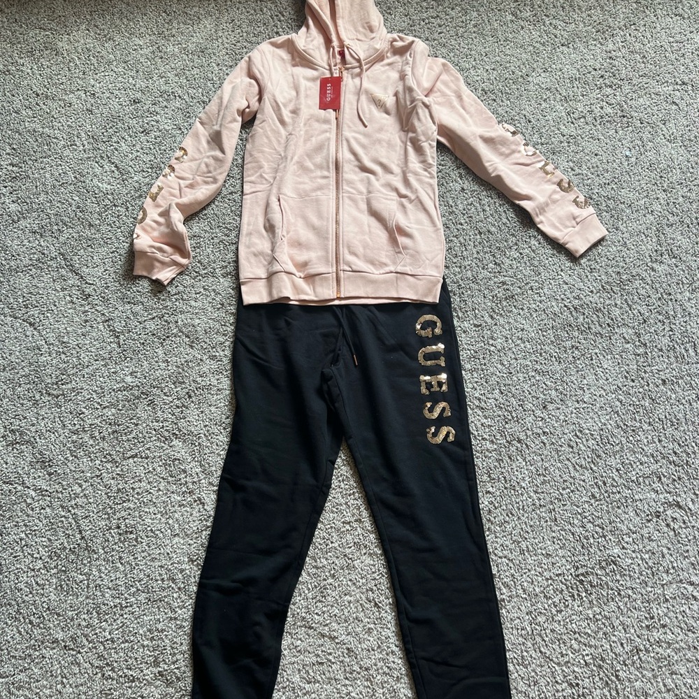 Guess Pink Hoodie and Black Joggers Set